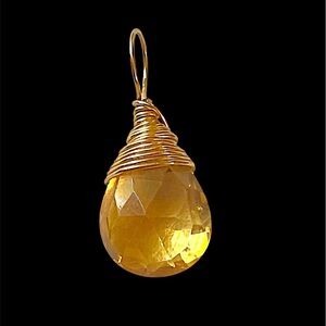 Briolette Cut Wire Wrapped Citrine Gemstone Artisan Vintage Pendant